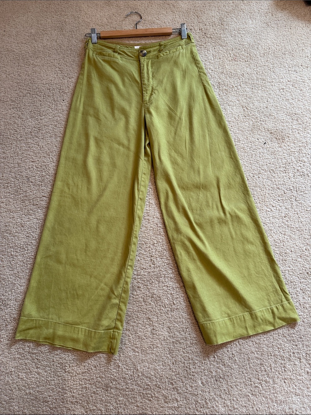 Maeve by Anthropology Ettie Chartreuse/Green Wide-Leg High Rise Linen Pants 11 - Picture 7 of 12